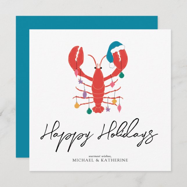 God Jul | Helgdag Beach Lobster Crab Julkort (Fram/baksida)