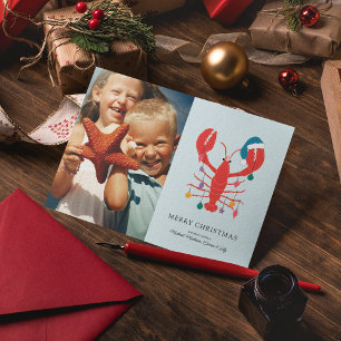 God Jul Helgdag Beach Lobster Crab Julkort