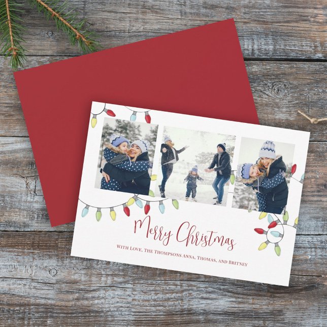 God jul Helgdag Cute String Ljus 3 Photo Julkort (Skapare uppladdad)