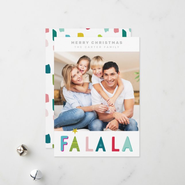 GOD JUL helgdag falalafärgad typografi Julkort (Fram/Back In Situ)