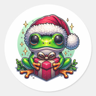 God jul Helgdag Frog med Gift Runt Klistermärke