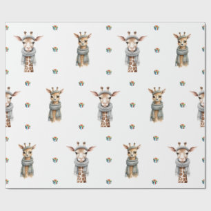 God jul, Helgdag Giraffes on White Presentpapper