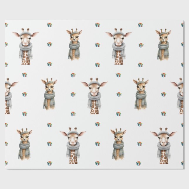 God jul, Helgdag Giraffes on White Presentpapper (Platt)
