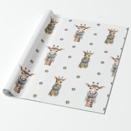 God jul, Helgdag Giraffes on White Presentpapper