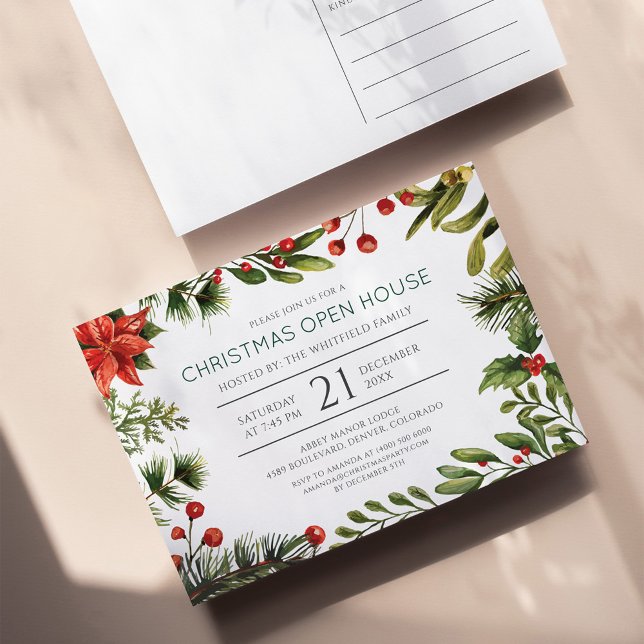 God Jul Helgdag Greenery Open House Inbjudan Vykort (Skapare uppladdad)