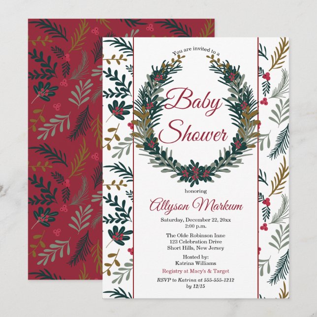 God jul Helgdag Grey WandeBaby Shower Invi Inbjudningar (Fram/baksida)