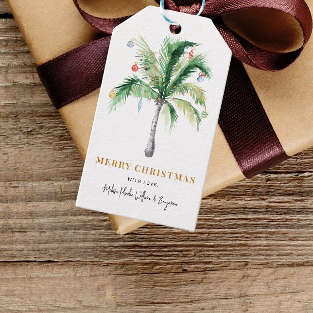 God jul Helgdag Handflatan Träd Flytta Presentetikett (Palm Tree Merry Christmas Gift Tag)