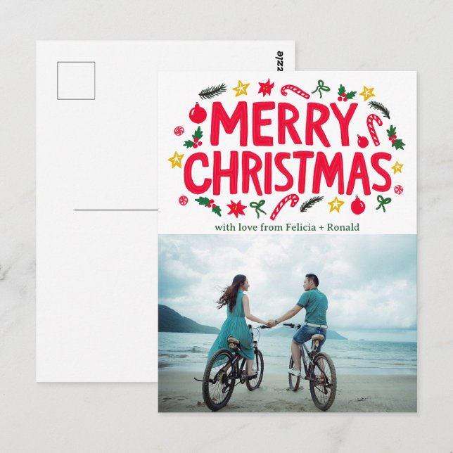 GOD JUL Helgdag Julafton ANPASSNINGSBAR PHOTO Vykort (Fram/baksida)