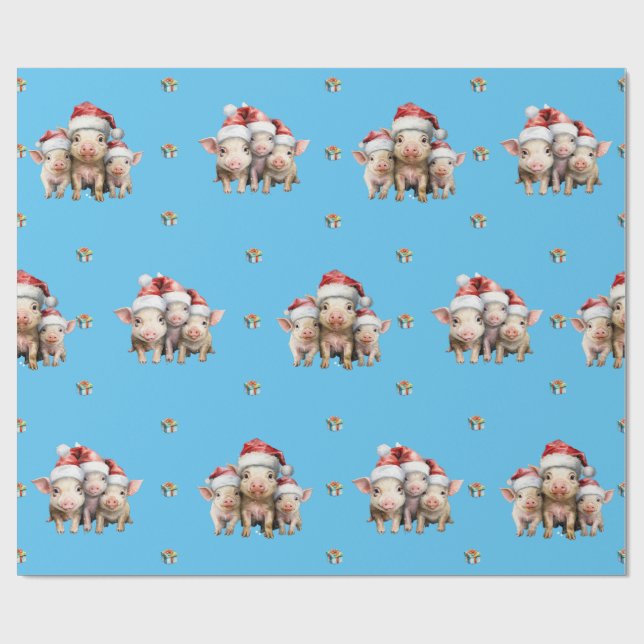 God Jul Helgdag Piggies på Blue Presentpapper (Platt)