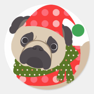 God jul Helgdag Pug Hund Runt Klistermärke