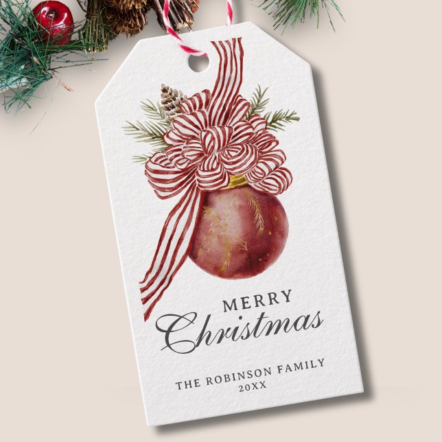 God jul Helgdag Red Stripe Ornament Presentetikett (Skapare uppladdad)