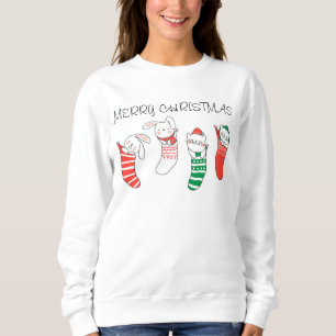 God jul Helgdag Stocking Cats and Rabbits T Shirt