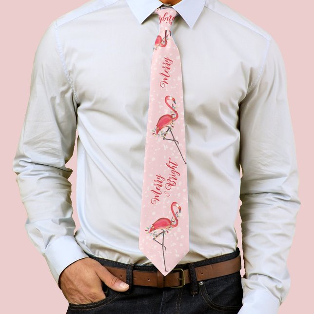 God Jul-Helgdag String Ljus Merry och Bright Slips (Pink flamingos neck tie.)