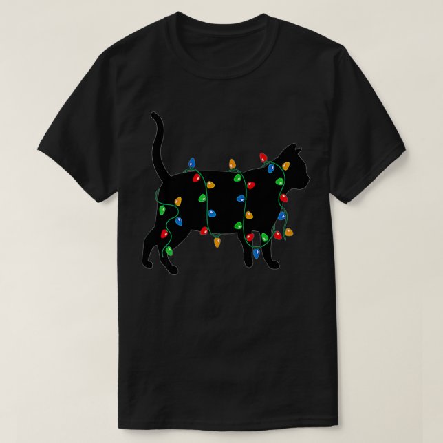 God jul Helgdag Träd Ljus Katt Kattunge T Shirt (Design framsida)