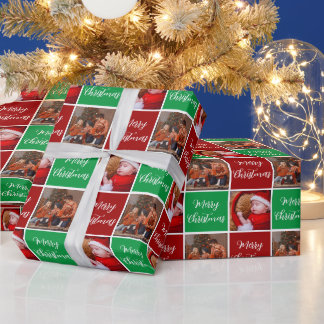 God jul helgdagars-familjens fotokollage röd presentpapper