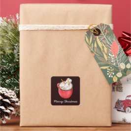 God jul Hett Cocoa Marshmallow Snögubbe Fyrkantigt Klistermärke
