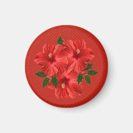 God jul Hibiscus Holly Helgdag Red & Grönt Magnet