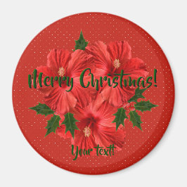 God jul Hibiscus Holly Helgdag Red & Grönt Magnet