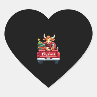God Jul Highland Cow Julgran Röd Lastbil Hjärtformat Klistermärke