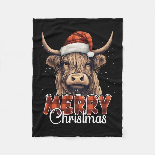God jul Highland Cow Western Santa Hat Xma Fleecefilt (Framsidan)