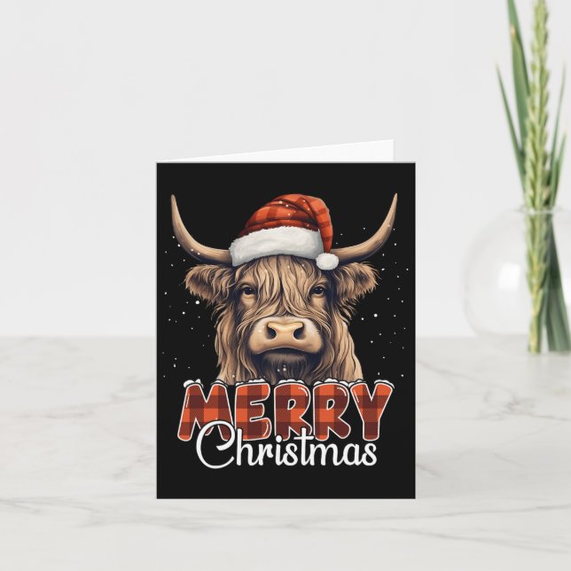 God jul Highland Cow Western Santa Hat Xma Kort (Framsida)