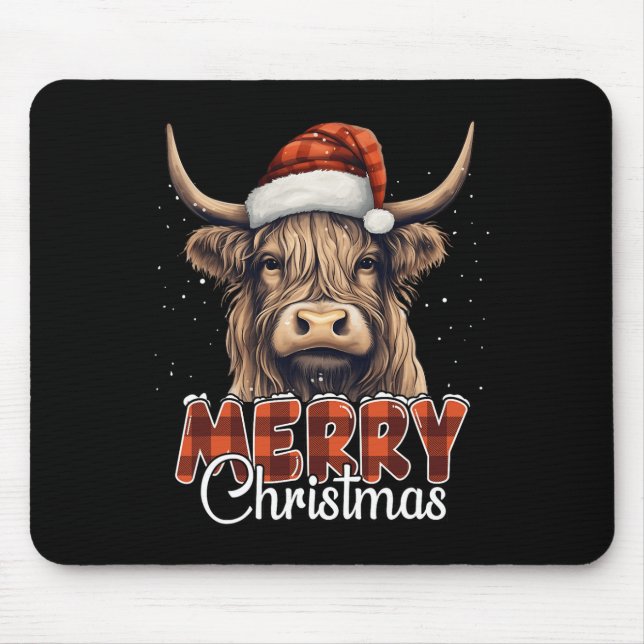 God jul Highland Cow Western Santa Hat Xma Musmatta (Framsidan)