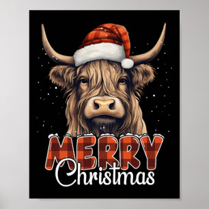 God jul Highland Cow Western Santa Hat Xma Poster