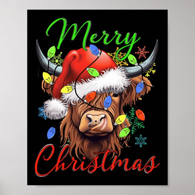 God jul Highland Cow Western Santa Hat Xma Poster (Framsidan)