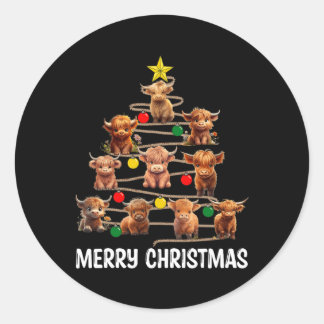 God jul Highland Cow Westernare Julafton Träd Paj Runt Klistermärke