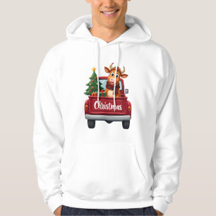 God Jul Highland Ko Christmas Träd Röd Lastbil Hoodie
