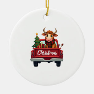 God Jul Highland Ko Christmas Träd Röd Tr Julgransprydnad Keramik