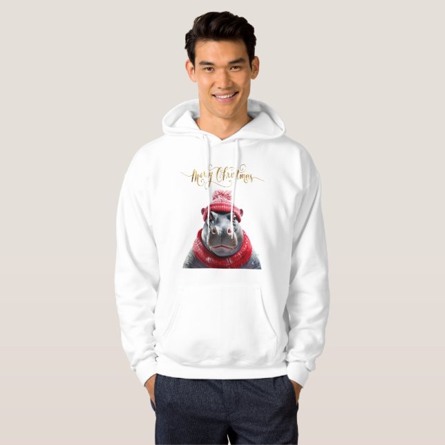 God jul Hippo beanie och scarf Hoodie (Hel framsida)