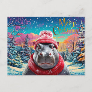 God jul Hippo Santa hat och scarf Helg Vykort