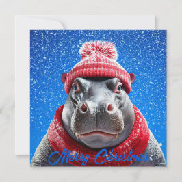 God jul Hippo Santa hat och scarf Julkort