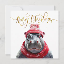 God jul Hippo Santa hat och scarf Julkort