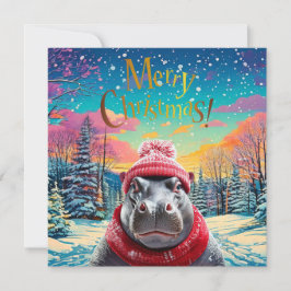 God jul Hippo Santa hat och scarf Julkort