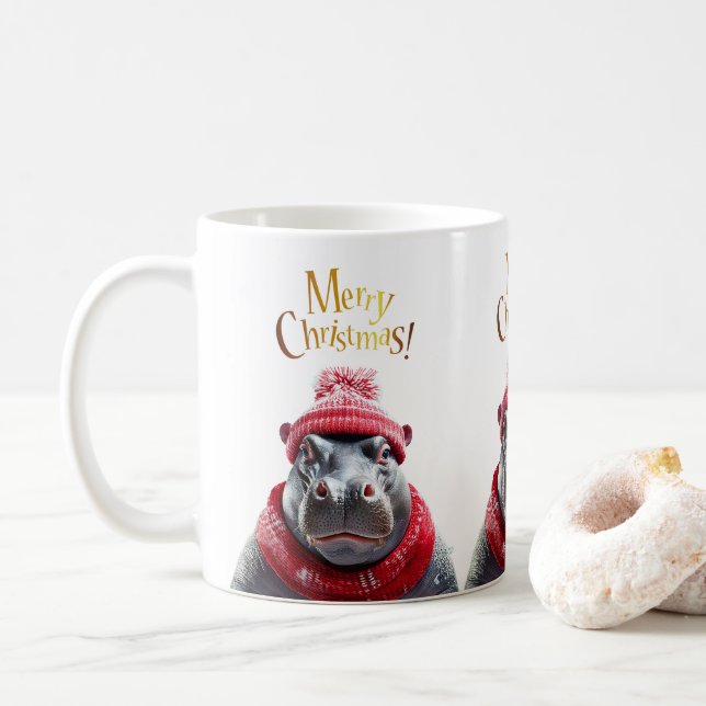 God jul Hippo Santa hat och scarf Kaffemugg (Med munk)