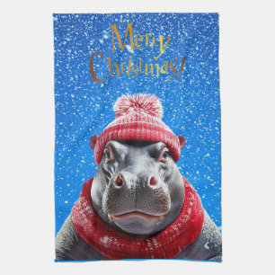 God jul Hippo Santa hat och scarf Kökshandduk