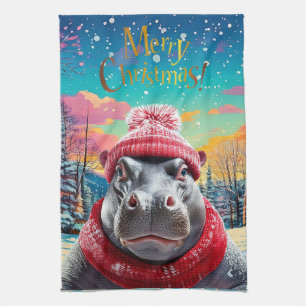 God jul Hippo Santa hat och scarf Kökshandduk