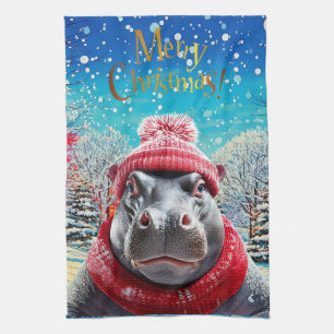 God jul Hippo Santa hat och scarf Kökshandduk