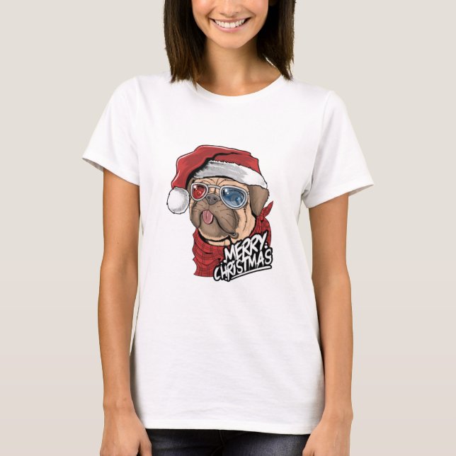 God jul Hipster Pug T Shirt (Framsida)