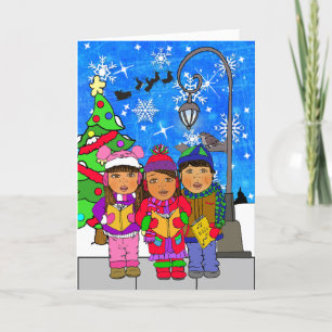 God jul Hispanic Children Carolers Helgdag Kort