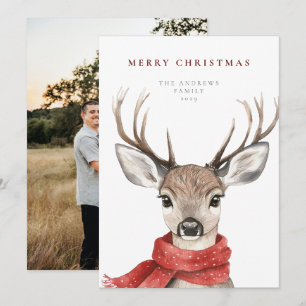 God jul Hjort i Red Scarf Julkort