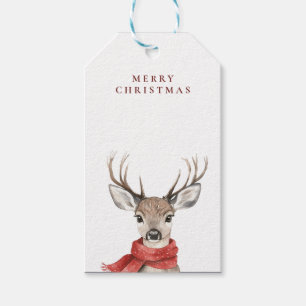 God jul Hjort i Red Scarf Presentetikett