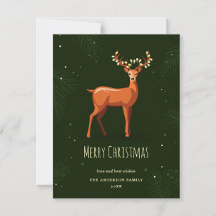 God jul hjort med trädgårdsmark på hornen julkort