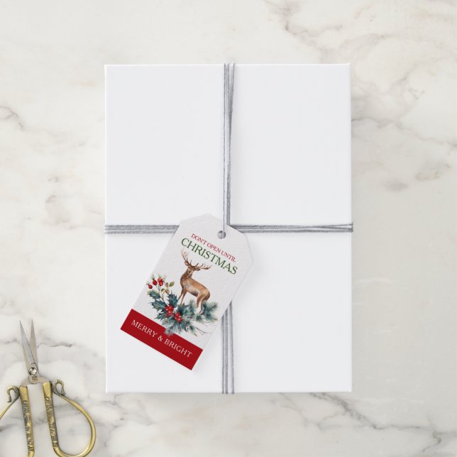 God jul, Hjort och julbär Presentetikett (Med Snöre)