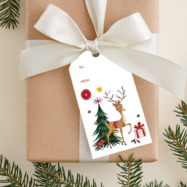 God jul | Hjort och Träd | MÄRKRE Presentetikett (Merry Christmas | Deer & Tree | Gift Tags)