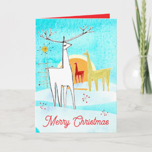 God Jul Hjort Snö Soluppgång Högtid Träd Kort