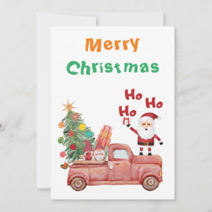God Jul Ho Ho Ho Rolig tomte på röd lastbil Julkort