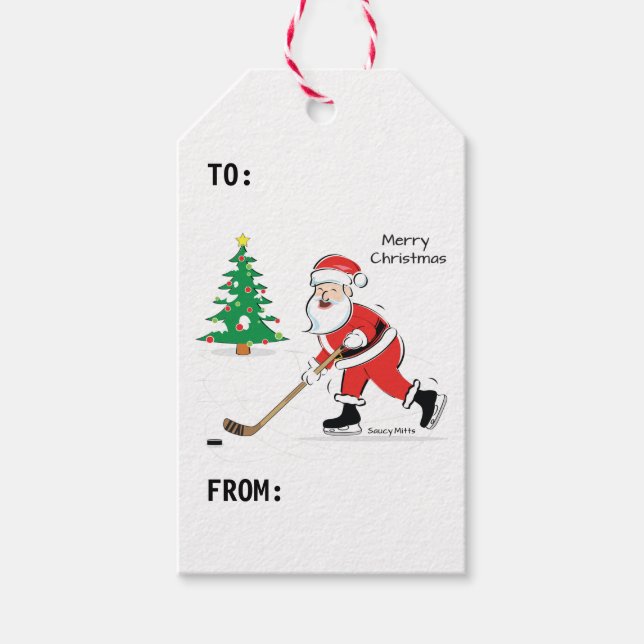God jul Hockey Santa Gift Märkre Presentetikett (Framsidan)